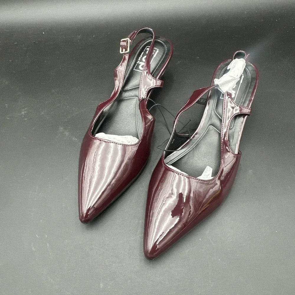 Pop Muna Women's  Comfort Fit Burgundy Patent Kitten Slingback Kitten Size‎ 9M
